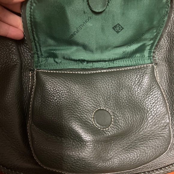 Hunter green, Donald J Piner, genuine leather shoulder bag, heavy brass hardware - Picture 9 of 14